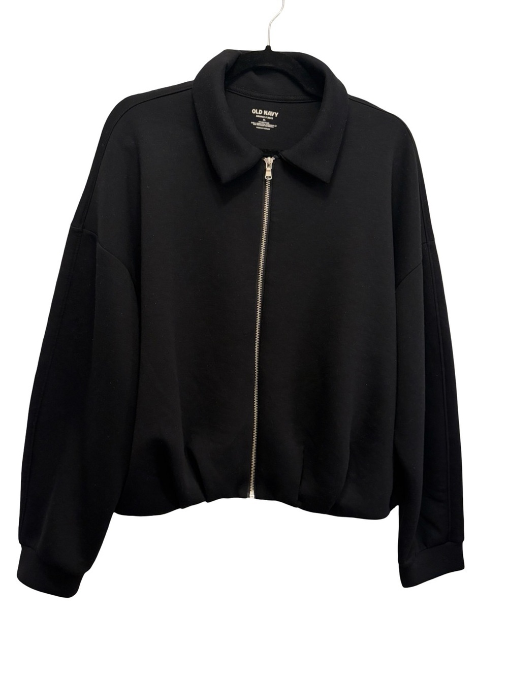 NWOT Old Navy Bounce Fleece Bomber Jacket Black Full Zip Oversized Sweatshirt XL